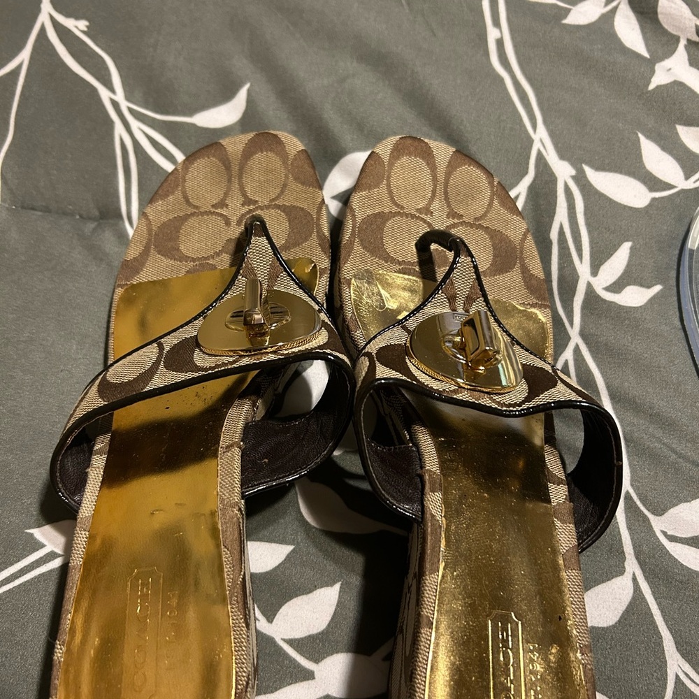 Coach Brown and Gold Sandals with Metallic Finish